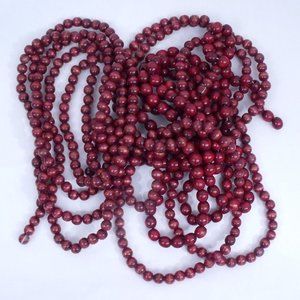 Red Cranberry Wood Bead Garland 3 Strands 27'